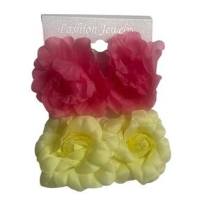 Flower Earrings woman’s Pink And Butter yellow stud earrings New 2pair